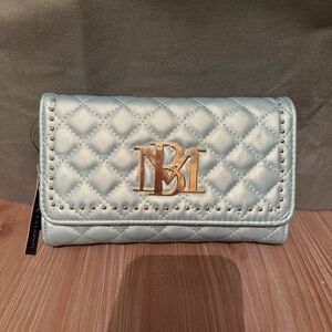Badgley Mischka Sky Blue Quilted Wallet with Gold Emblem